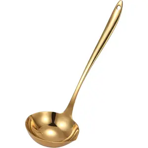 4.Oz 18/10 Stainless Steel Kitchen Ladle Cooking Utensils with 11.8-Inch Handle,Heavy Duty Serving Large Soup Spoon,Dishwasher Safe(Gold)
