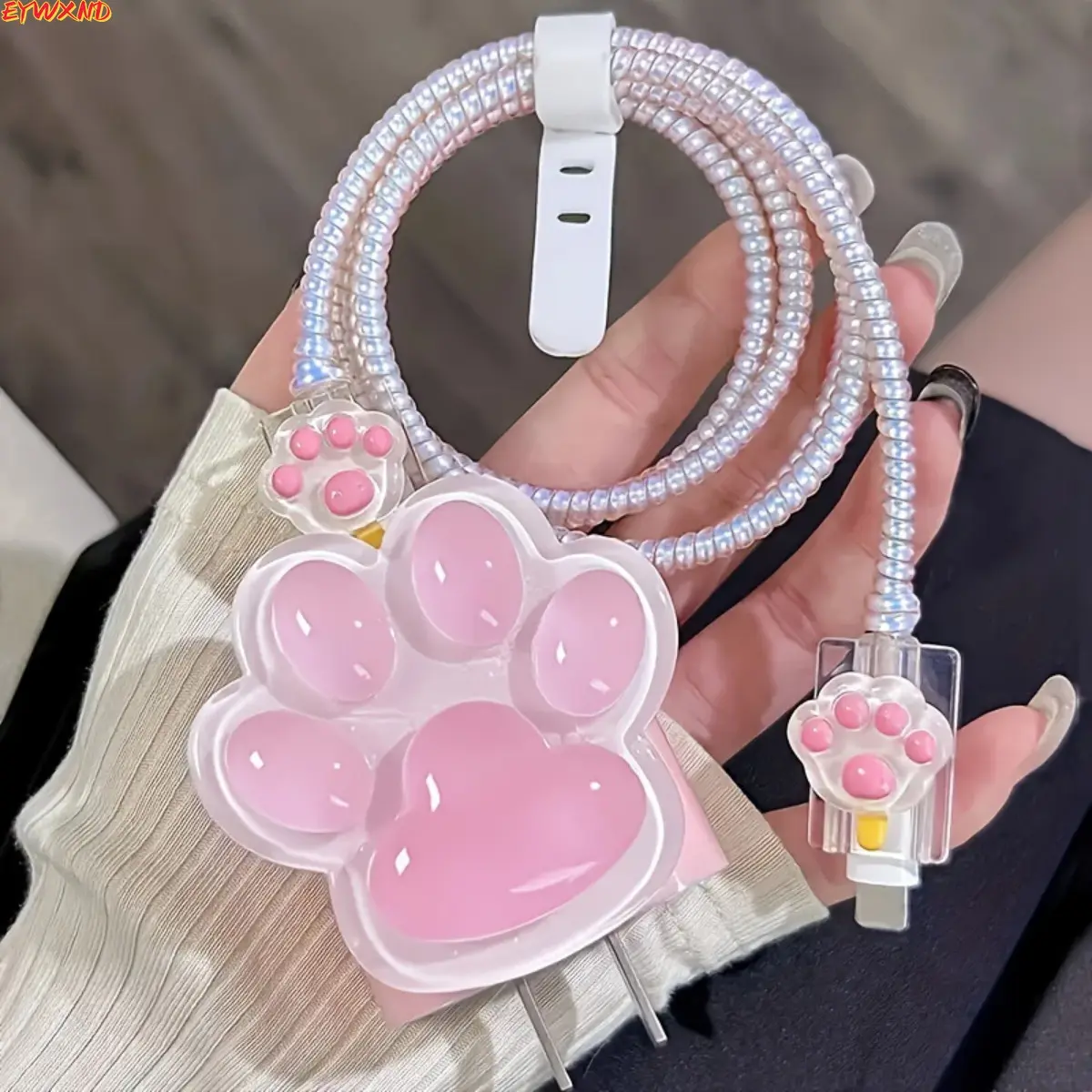 Cute Pink Cat Print Charging Cable Protective Cover Accessory, 20W Fast Charge Compatible, Fits iPhone (Sports & Outdoor Accessory)