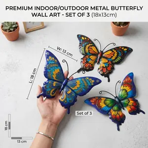 3PCS Metal Butterflies Wrought Iron Wall Decorations Home Wall Decor Garden Accessories for Garden Living Room Bedroom Kitchen Dining Room Porch Patio Bar Outdoor Walls Front Door Window Wall Hangings Wall Sculptures
