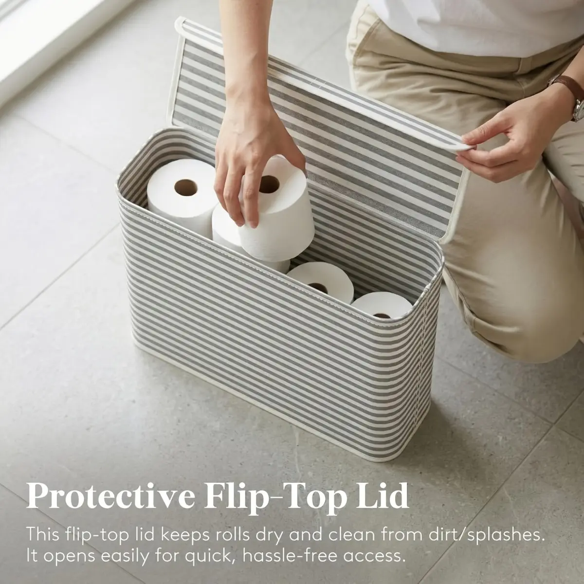Modern Foldable Fabric Toilet Paper Organizer (Grey, 22L) - Dust-Proof Storage Basket with Lid - Tissue Storage Box - Perfect Organizer for Toilet Paper Rolls, Towels and Bathroom Accessories - Sleek Space-Saving Home Storage Solution