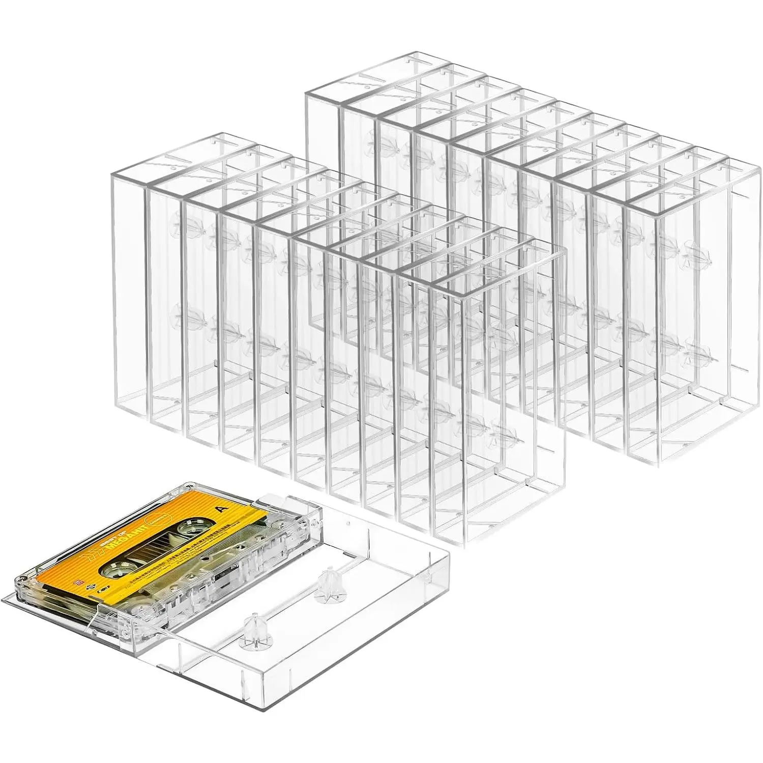 100-Pack Audio Cassette Storage Cases - Clear Plastic Cassette Tape Cases - Audio Storage Solution 4.28" L x2.75 W x0.6 H