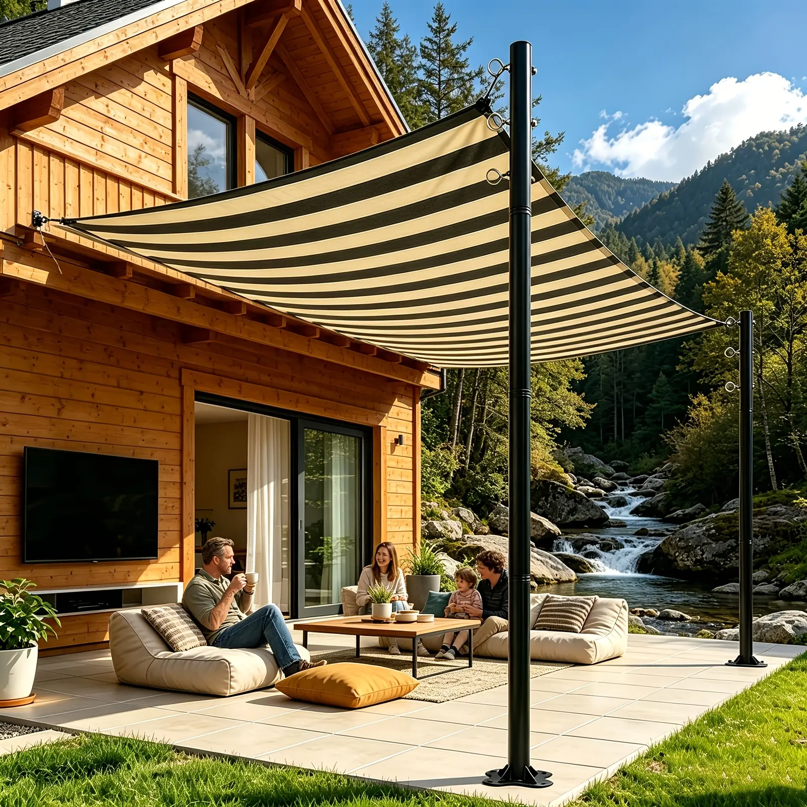 SUMMER Shade Sail Poles((Sunshade Sails Are Not Included), 2pcs 12ft Heavy Duty Metal Outdoor Support Post Kit, Rust-Resistant Shade Sail Support Poles, Adjustable Metal Sun Shade Poles for Patios, Courtyards, Backyards And Gardens