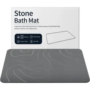 Diatomaceous Earth Bath Mat, Nonslip Water Absorbent Bathroom Rug, Quick-Drying Easy-to-Clean Stone Mat for Bathroom Floor (24''x16'' Grey), Nonslip Bathroom Rugs, Water Absorbent Mat