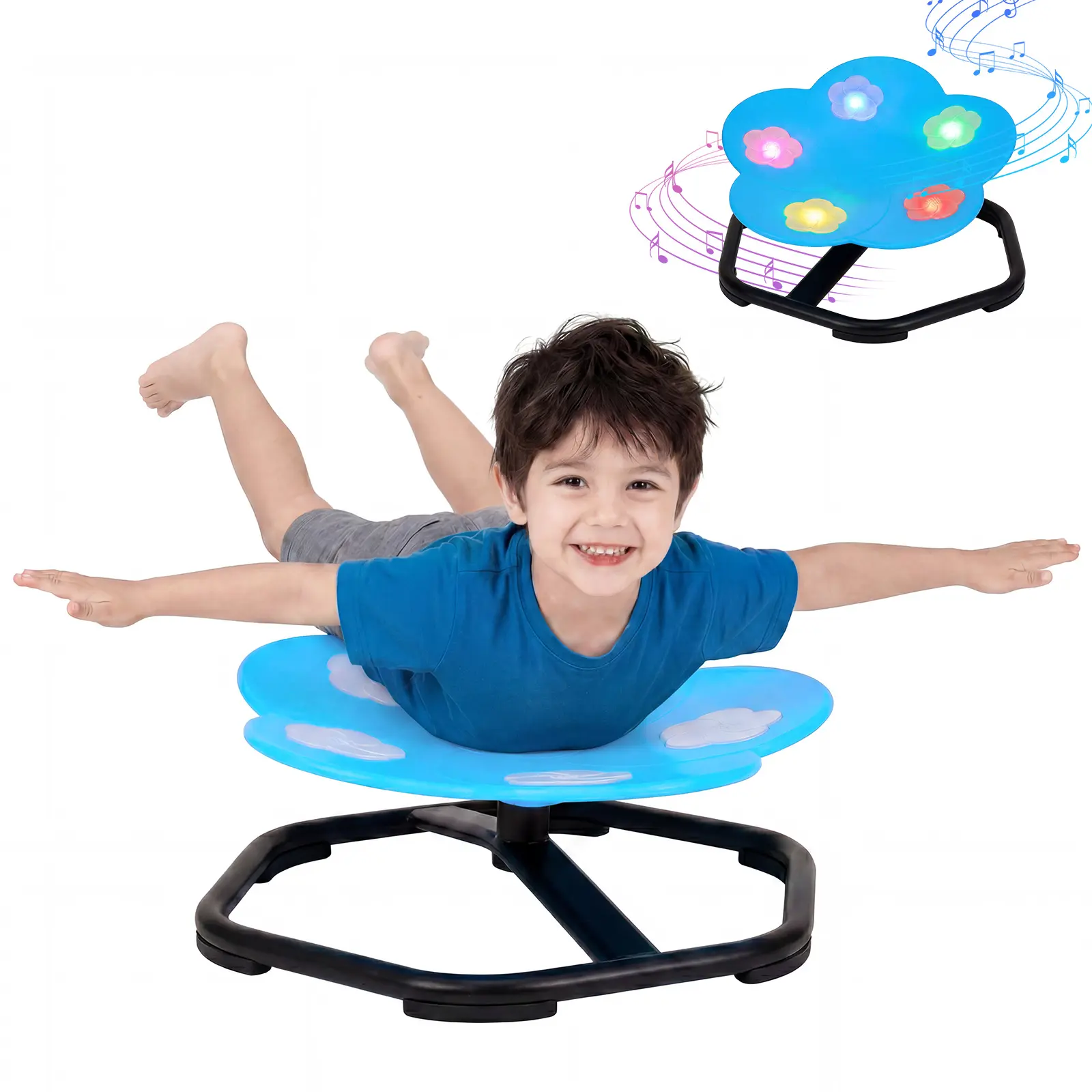 【GAOMON】360° Swivel Kids Sensory Flower Chair, Ergonomic Seat with Built-in Music & LED Lights, Improve Balance & Coordination, Heavy-Duty Steel & PP Frame, Non-Slip Base, 220 Lbs Weight Capacity