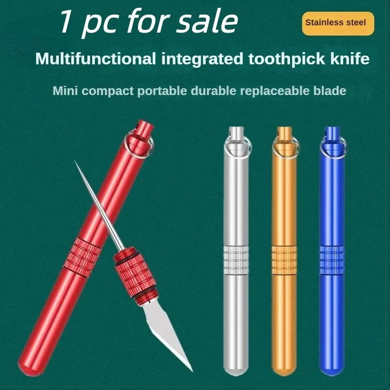 Stainless Steel Toothpick Knife Combo, Multifunctional Home Oral Care Tool, Keychain Self-Defense Knife, Portable Outdoor Survival Gift, Durable, Dental Picks Metal, Oral Care Supplies, Toothpicks For Teeth