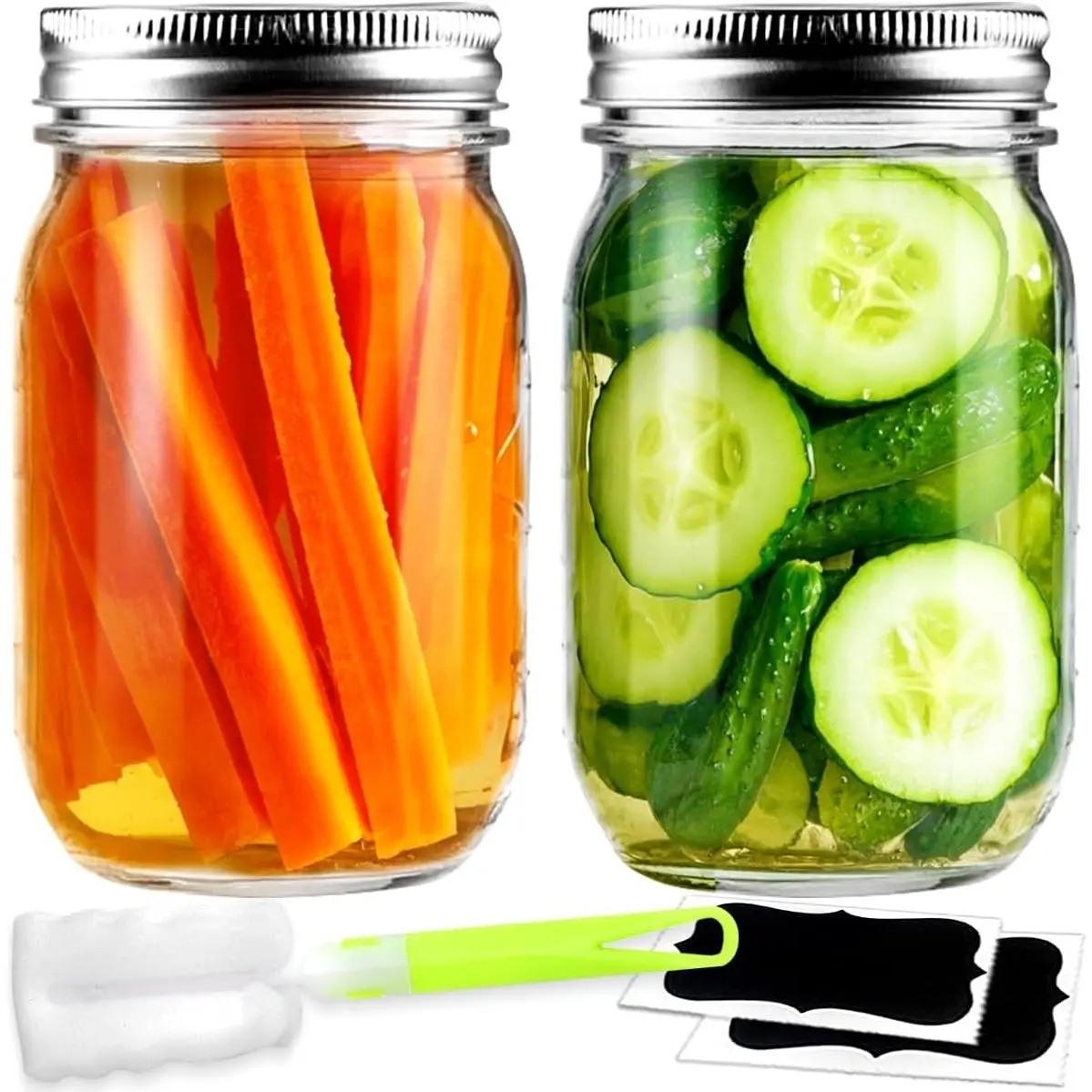 Pet Supplies 2-Pack 16 oz Transparent Retro Aesthetic Reusable Glass Mason Jars - Airtight Lid, Regular Mouth, Spill Proof, Easy Clean for Canning, Meal Prep