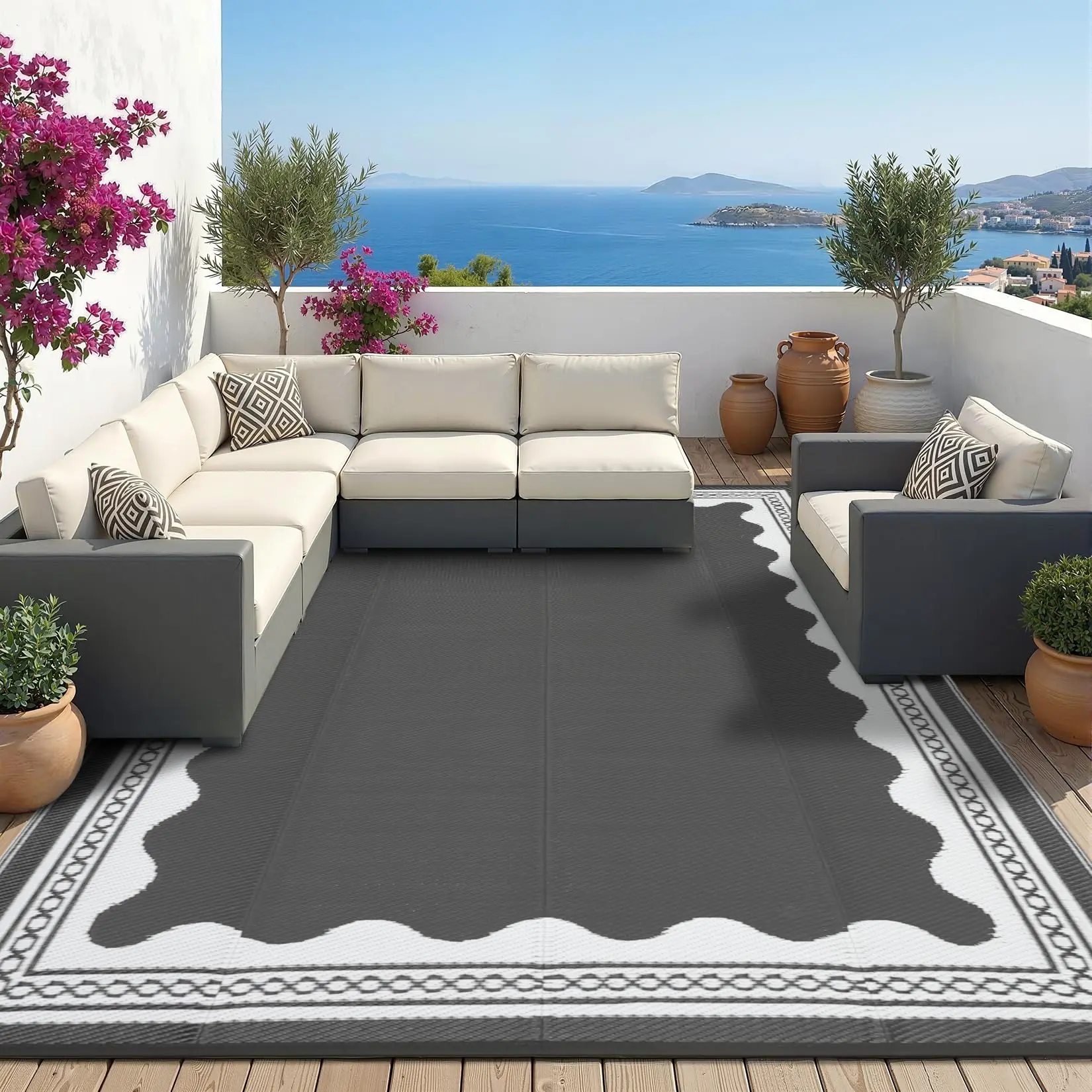 Garvee Outdoor Rug 8x10 Waterproof Reversible Plastic Straw Quick-Dry Stain-Resistant Lightweight Foldable for Patio, Camping, Balcony