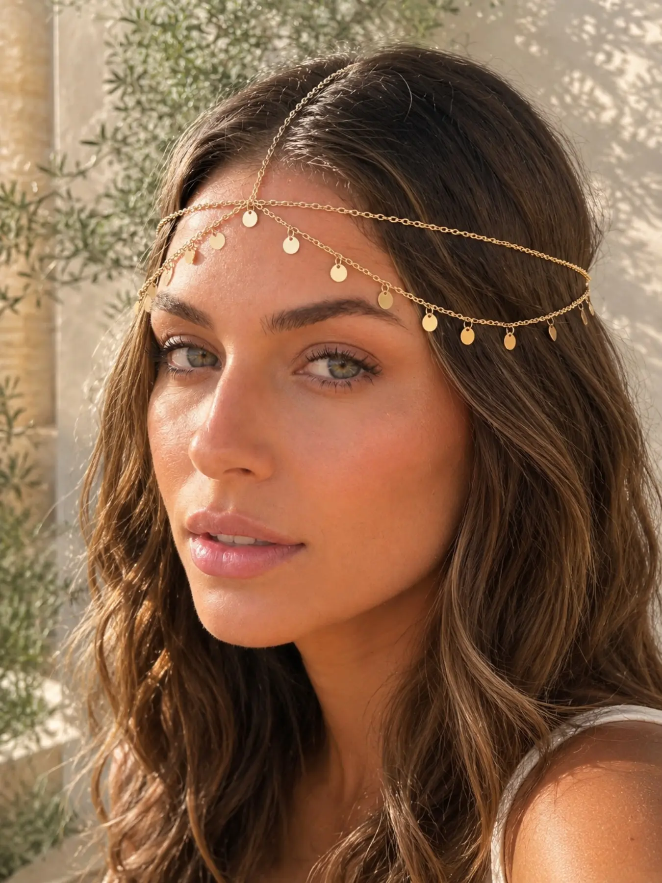 1pc Women's Gold Boho Bridal Head Chain, Layered Coin Forehead Jewelry, Adjustable Hair Headpiece, Bridal Hairpiece for Wedding Beach Vacation Festival Party