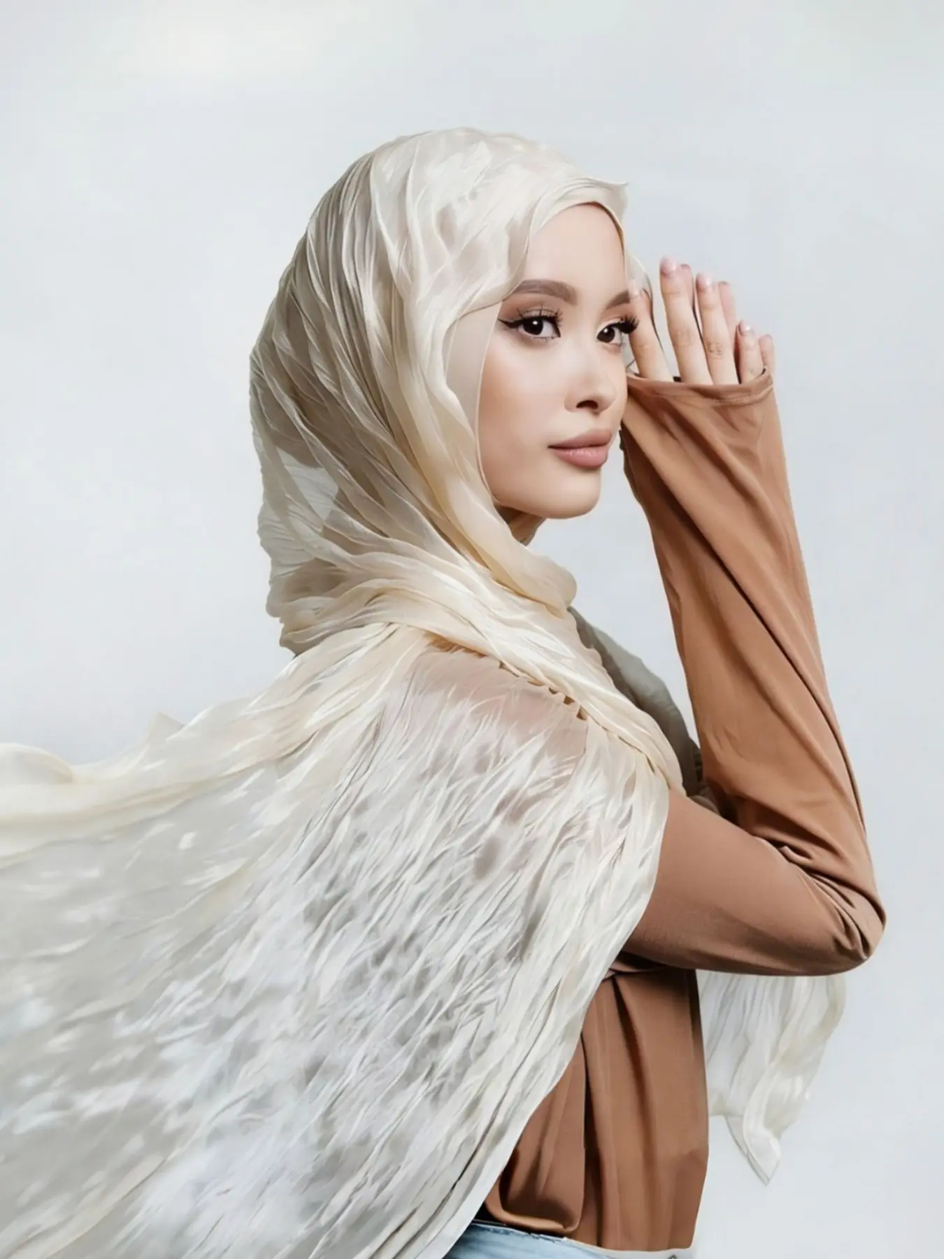 1PC Premium Crinkled Satin Hijab, Shiny Texture Muslimah Pashmina Shawl, Elegant Full Cover Headscarf for Daily & Occasion Wear