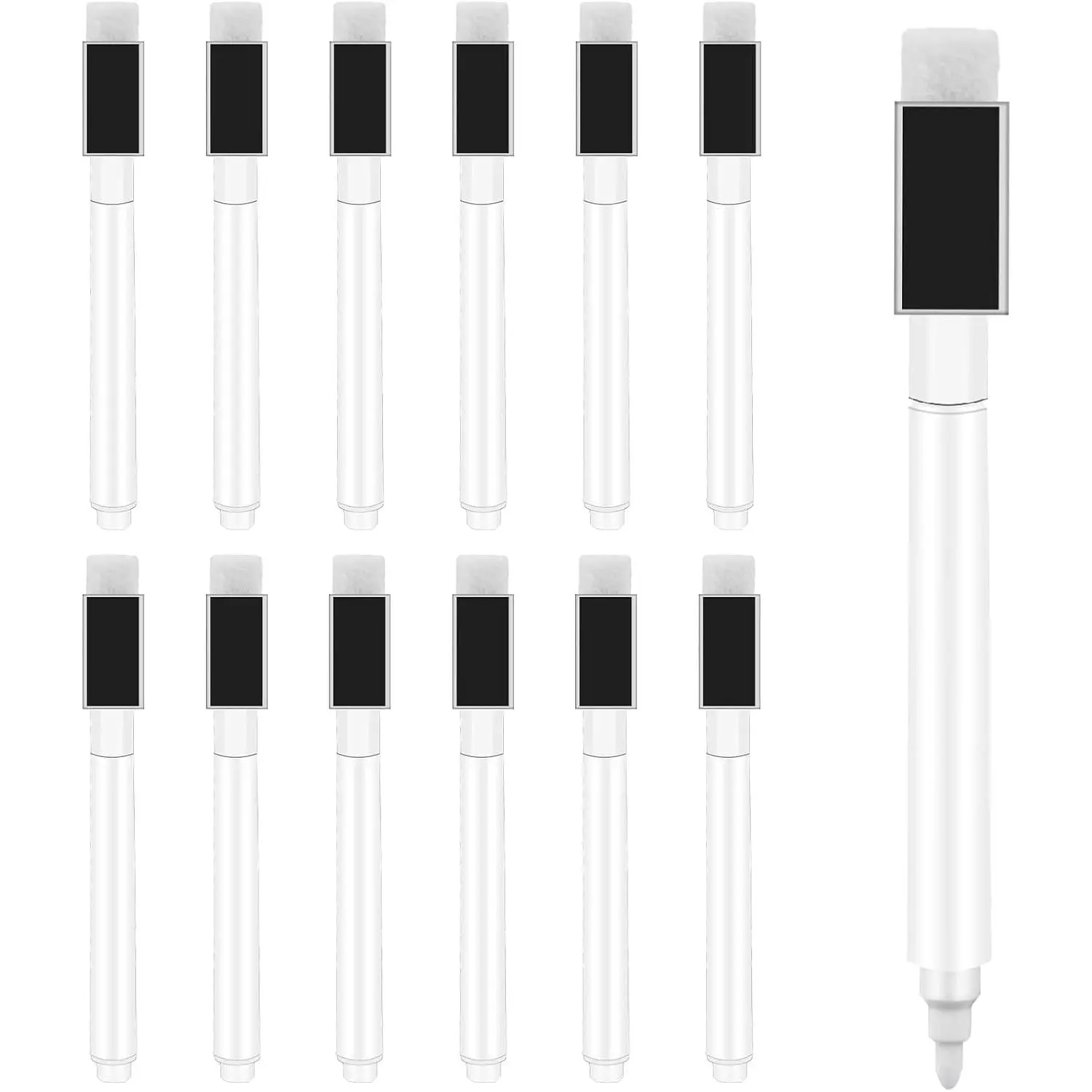 12 count Dry Erase Marker  White Fine Tip  Markers Whiteboard Markers with Eraser Marker for White Board Mini Dry erase Markers Dry Erase Pens for Office  Black