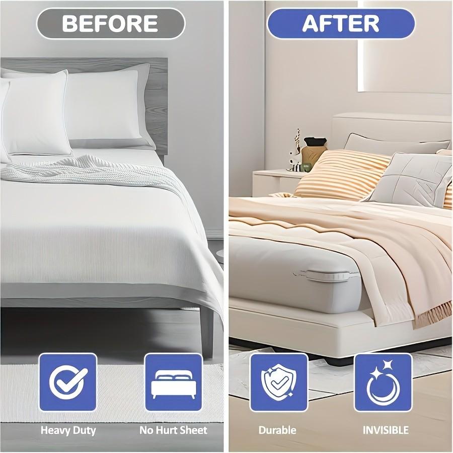 4 Packs Durable PP Plastic Corner Bedsheet Holders with Adjustable Clips, Secure Grip for All Mattress Sizes, Compact Design Prevents Wrinkles & Bulk Under Bedding, White/Gray, Bed Accessories, Wrinkle Prevention