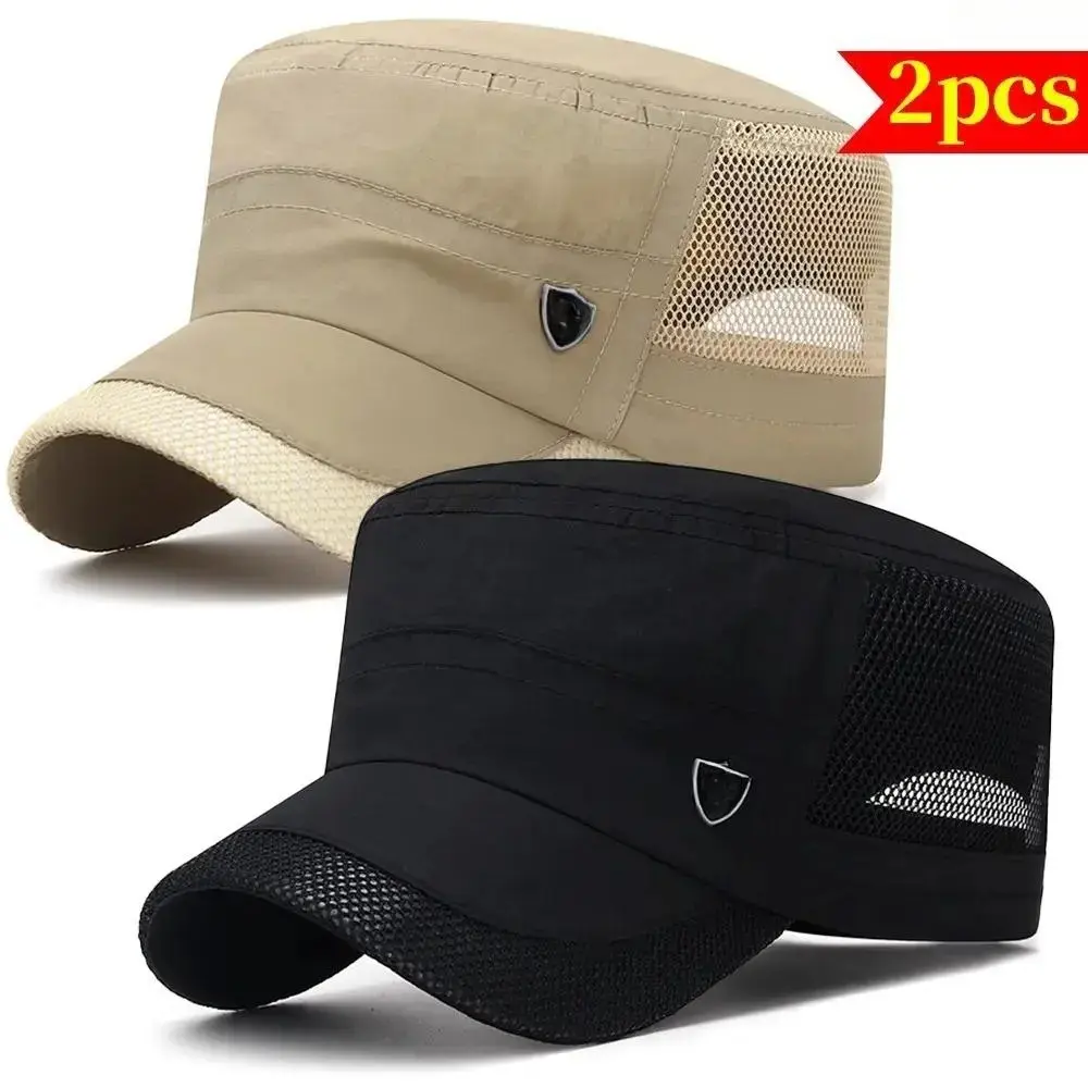 Men's 2-Pack Outdoor Hats, Quick-Dry Mesh Baseball Caps with Adjustable Buckle, Lightweight for Hiking & Camping, Mesh Cap, Sports Outdoor Hats, Athletic Hat, Breathable Hat
