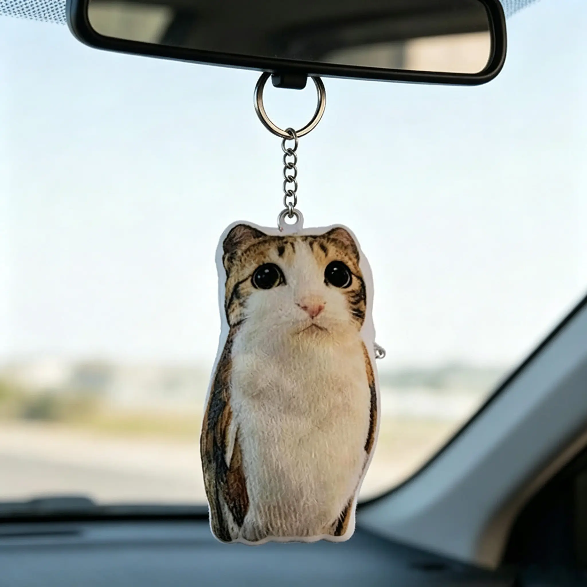 Meowl Keychain Squeeze Sound Voice Playing Plush Cat Charm, Cute Funny Kitty Keyring Slap Prank Toy, Party Favor Birthday Gift