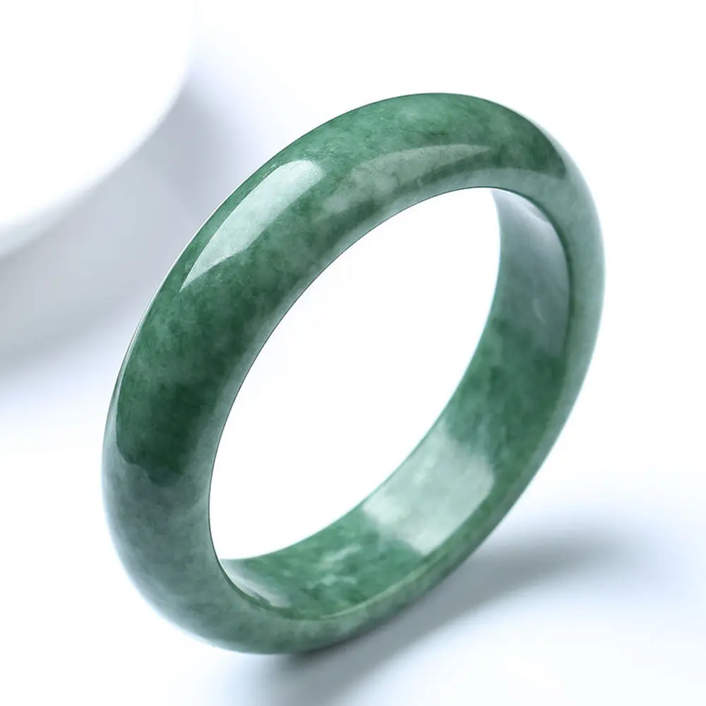 Grade A Burmese Jadeite Bangle with Floating Flowers, Natural Guizhou Jade Bangle