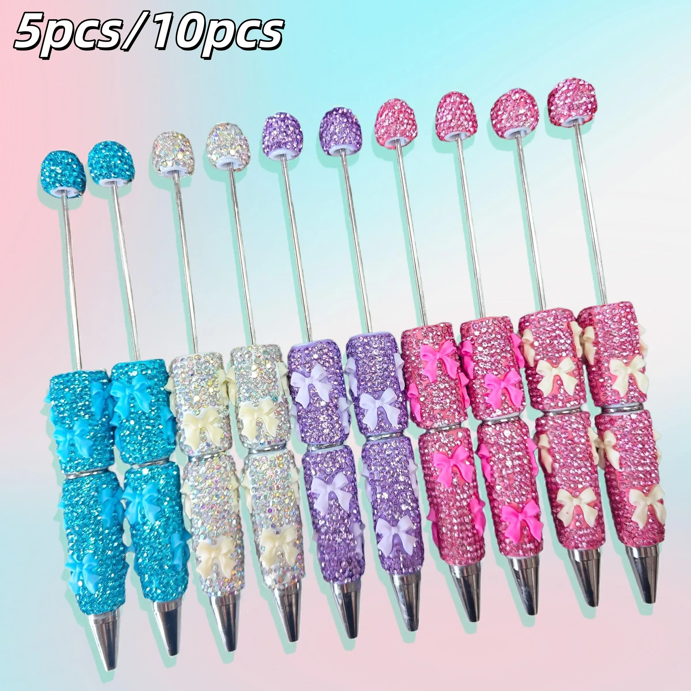 10pcs Colorful Diamond Bow Ballpoint Pens, Sparkling Colors, Office Writing Supplies, Back-To-School Gifts, Perfect for Holidays and Parties, Pen Set