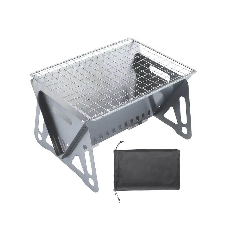 Portable Heavy-Duty Foldable Fire Pit & Campfire Stove with Chimney Suitable for Charcoal/Firewood, Stainless Outdoor Cookstove for Hiking, Camping, Survival, Backyard Use, Compatible for Charcoal Burners (No Igniters)