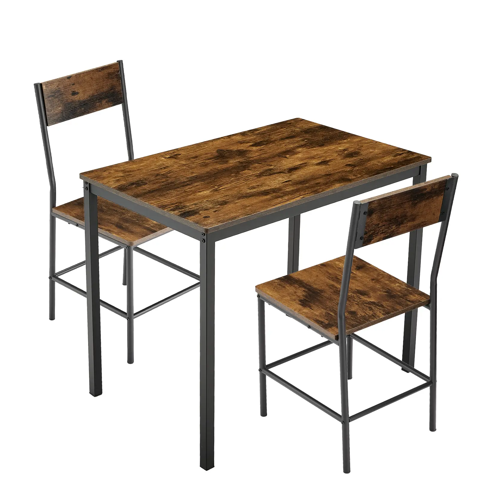 3 Piece Dining Table Set for 2, Small Kitchen Dinette Set with 2 Wood Chairs, Industrial Breakfast Nook Table Set for Small Apartment & Dining Room