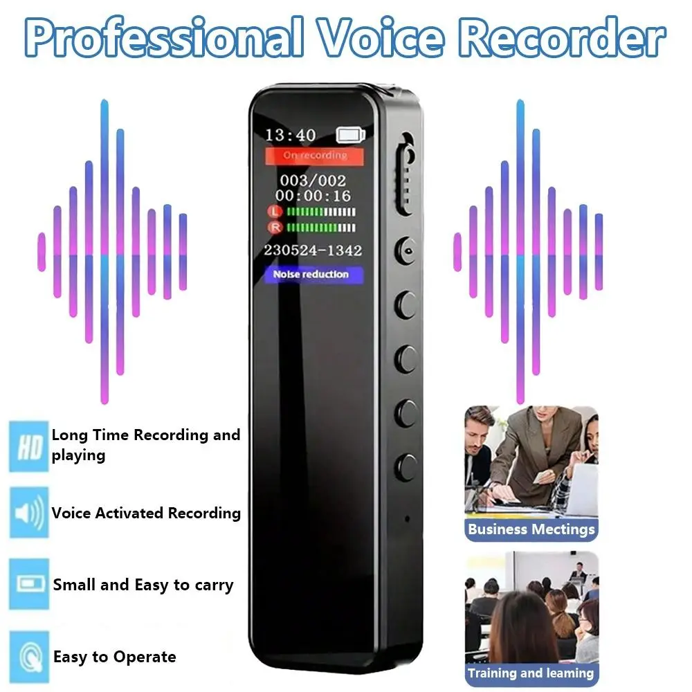 Digital Voice Recorder with Noise Reduction and HD Audio, Rechargeable Battery, Portable Design, Ideal for Long Recording Sessions, Mp3 Playback, Compact