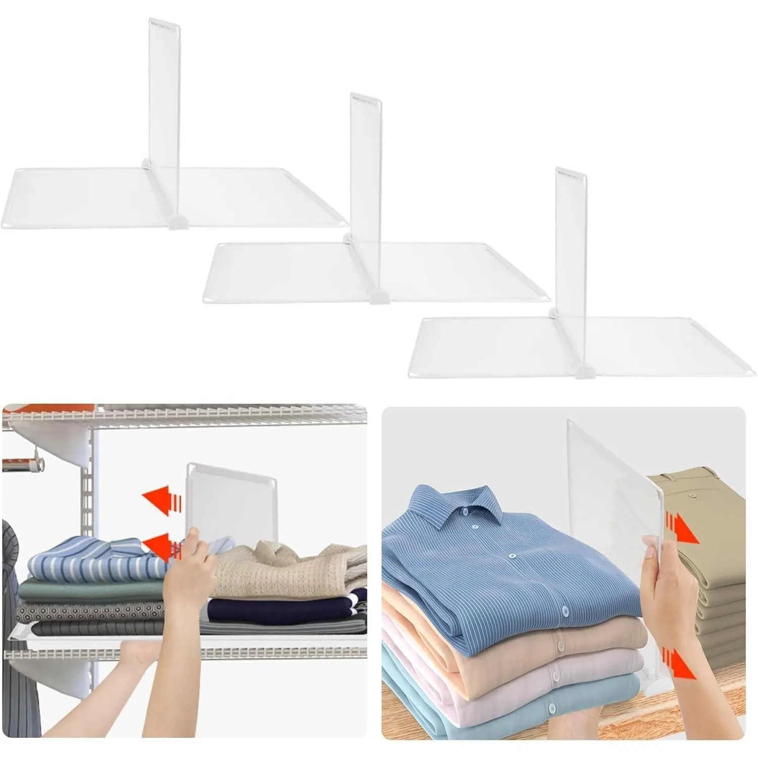Portable Shelf Dividers for Closet Organization Easy Access Storage Fits Wire Shelves and Wooden Boards 3pack