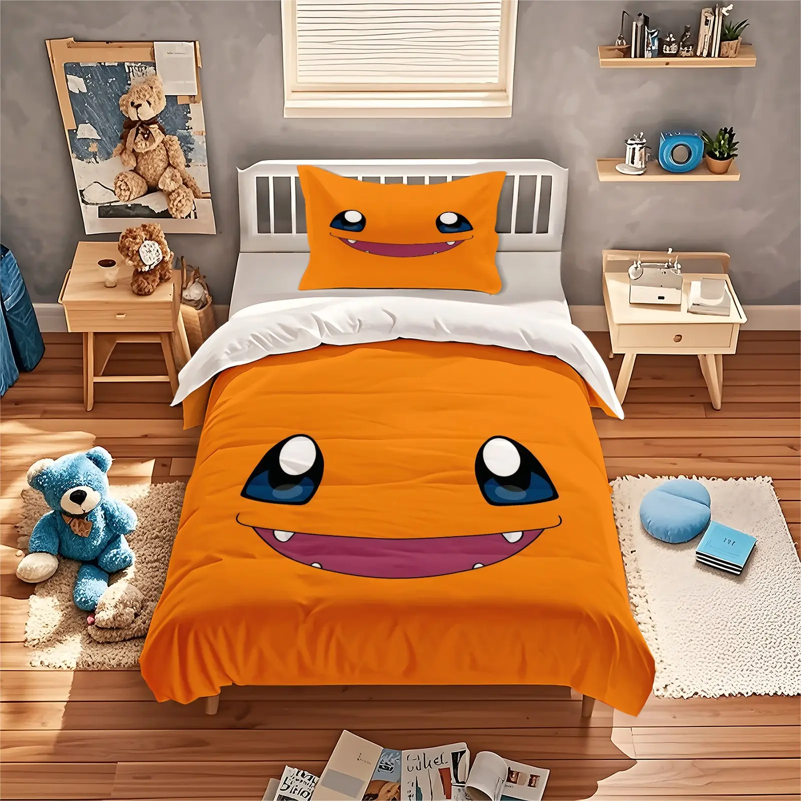Cute Emoji Printed Pattern Duvet Cover Set,Poké, 1 Duvet Cover With 1/2 Pillowcase (Excluding Core And Pillow), Suitable For Teenagers And Adults' Bedrooms, Dormitories And Guest Rooms, Suitable As Gifts And Decorations