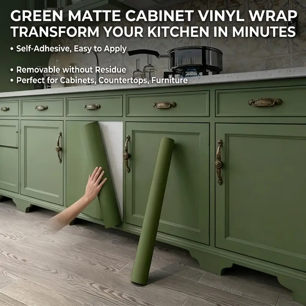 40cm Matcha Matt Self-Adhesive Film, Thickened Wallpaper Sticker, DIY Wallpapers for Kitchen, Living Room, DIY Home Renovation, Moisture-Proof