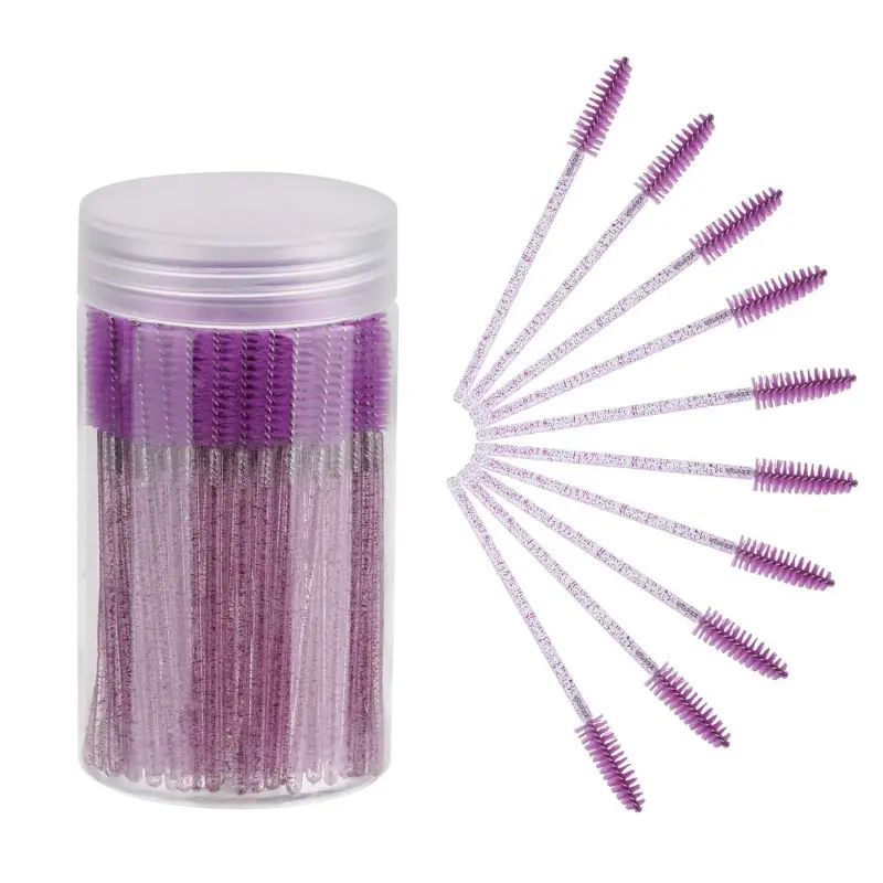 100PCS Disposable Eyelash Brushes - Beauty Products, Mascara Wands Makeup Applicators Kit with Container for Eyelash Extensions, Eyebrow Grooming (Purple)