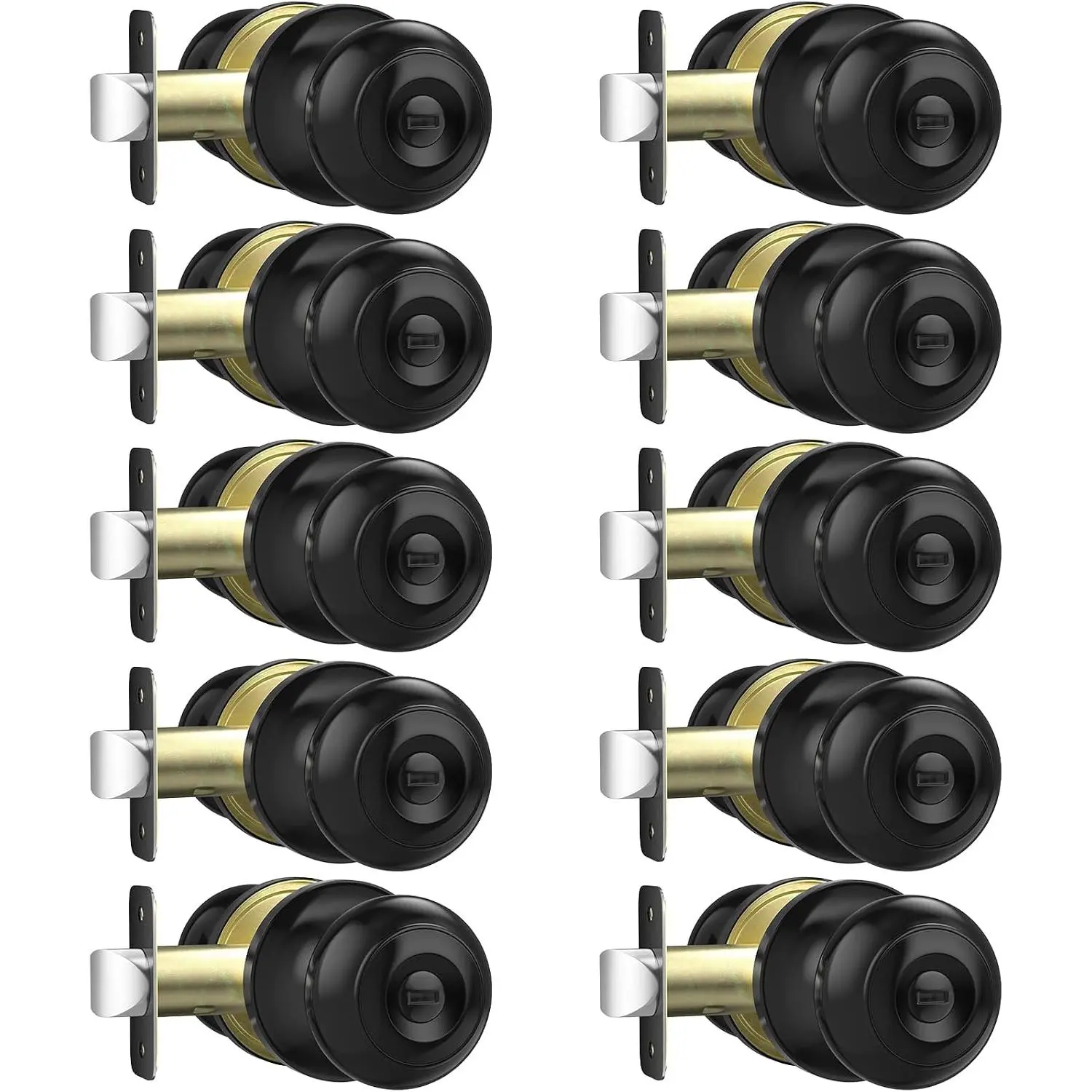 10 Pack  Door Knob, Matte Black Door Knobs Interior Keyless Door Locks for Bedrooms, Bathroom Door Knob for Left/Right Handle Doors