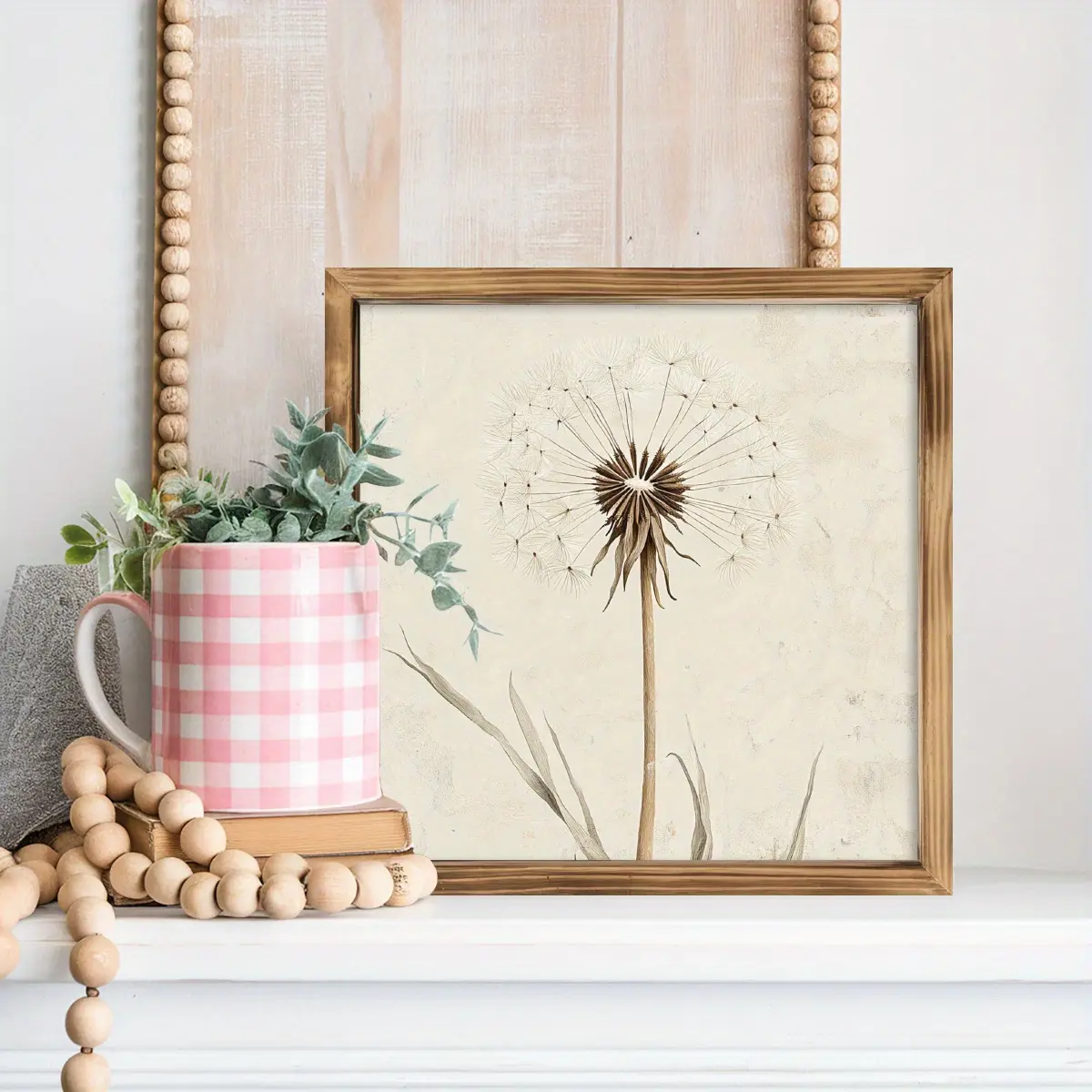 Charming Dandelion Farmhouse Wall Art - 8x8" Rustic Wooden Framed Sign with Natural Textured Beige Background & Dark Brown Frame, Versatile Home Decor for Bedroom, Living Room, Bathroom | Ideal Housewarming & Holiday Gift, Bathroom Artwork | Rustic Wall A