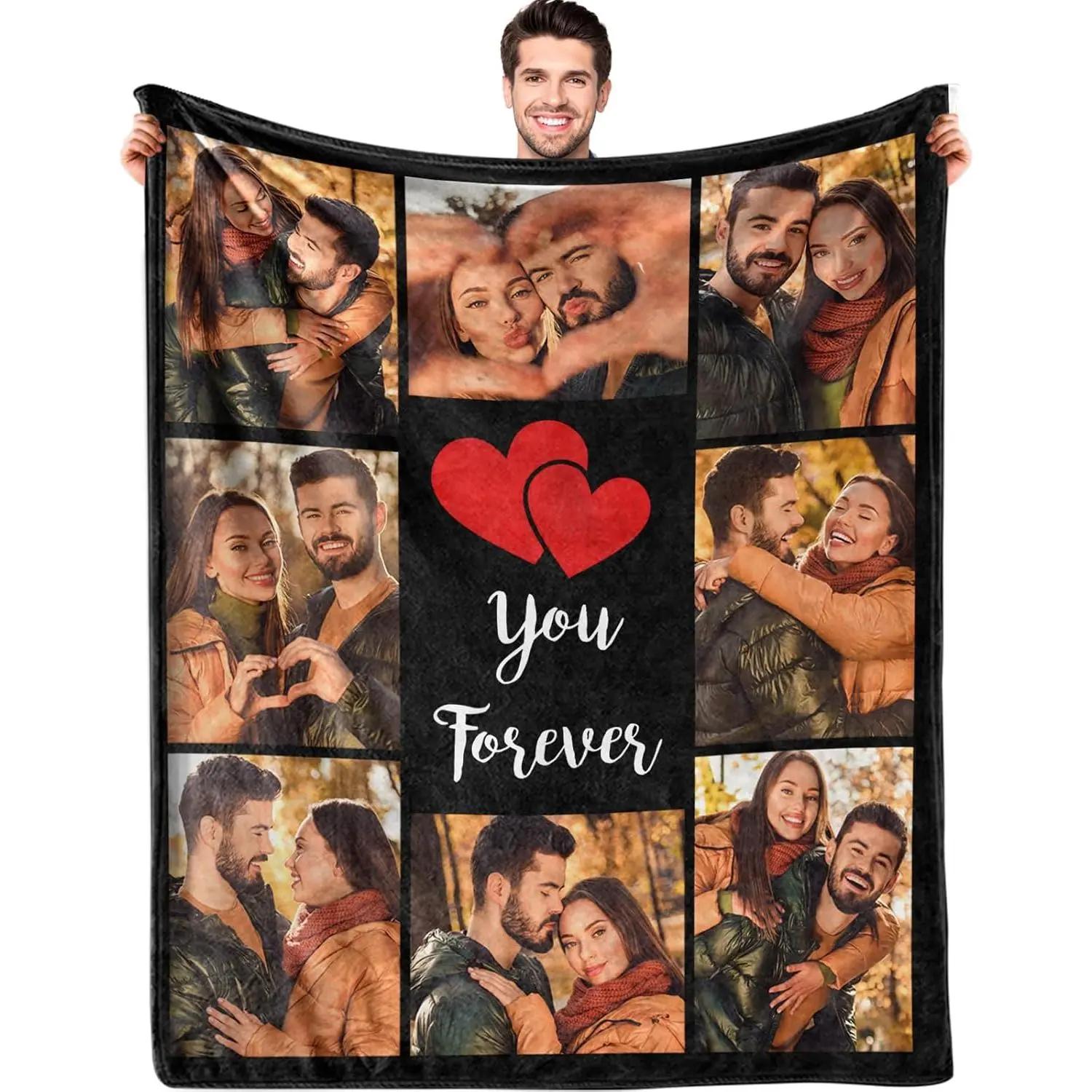 Ships Next Day Custom Blanket with Picture Text Personalized Throw Blanket Photo Collage Blankets Customized Valentines Day Gifts for Couple Girlfriend Boyfriend Her Him Wife Husband