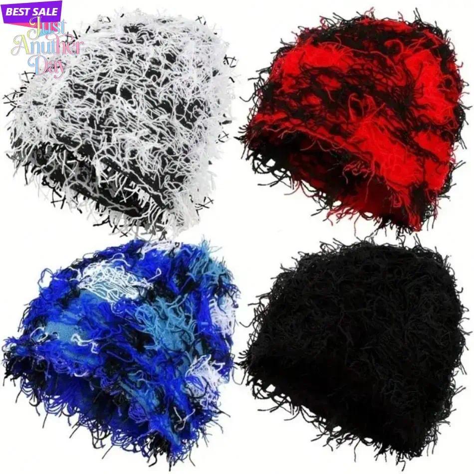 2026 New Arrival Distressed Knitted Fuzzy Beanie – Thick Warm Unisex Winter Hat for Outdoor Daily Wear, TikTokShopBlackFriday Christmas