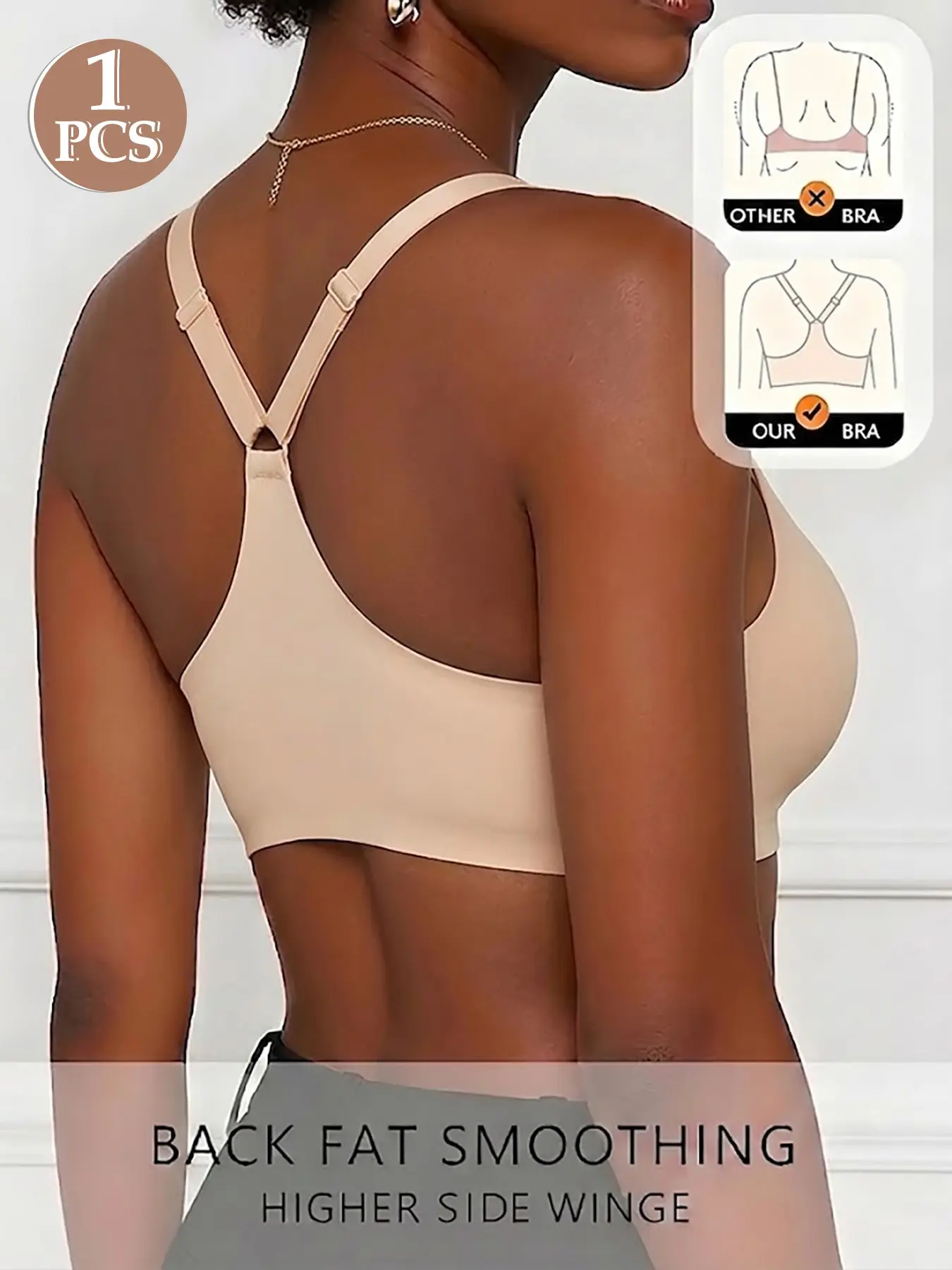 1/2pcsWomen's V-Neck Front Buckle Jelly Bra, Racer-Back Design, Strong Support, Seamless Wireless Bralette , Comfortable and Stylish Underwear