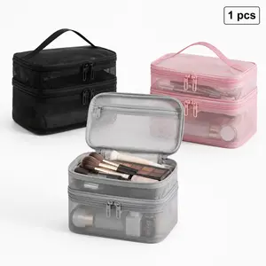 1 Piece Double Layer Makeup Bag, Large Capacity Cosmetic Storage Bag with Handle, Handheld Cosmetic Pouch, Portable Travel Makeup Organizer, Travel Beauty Bag, Cosmetics Organizer, Versatile Storage Bag for Travel, Dating, Makeup, Cosmetic Bags