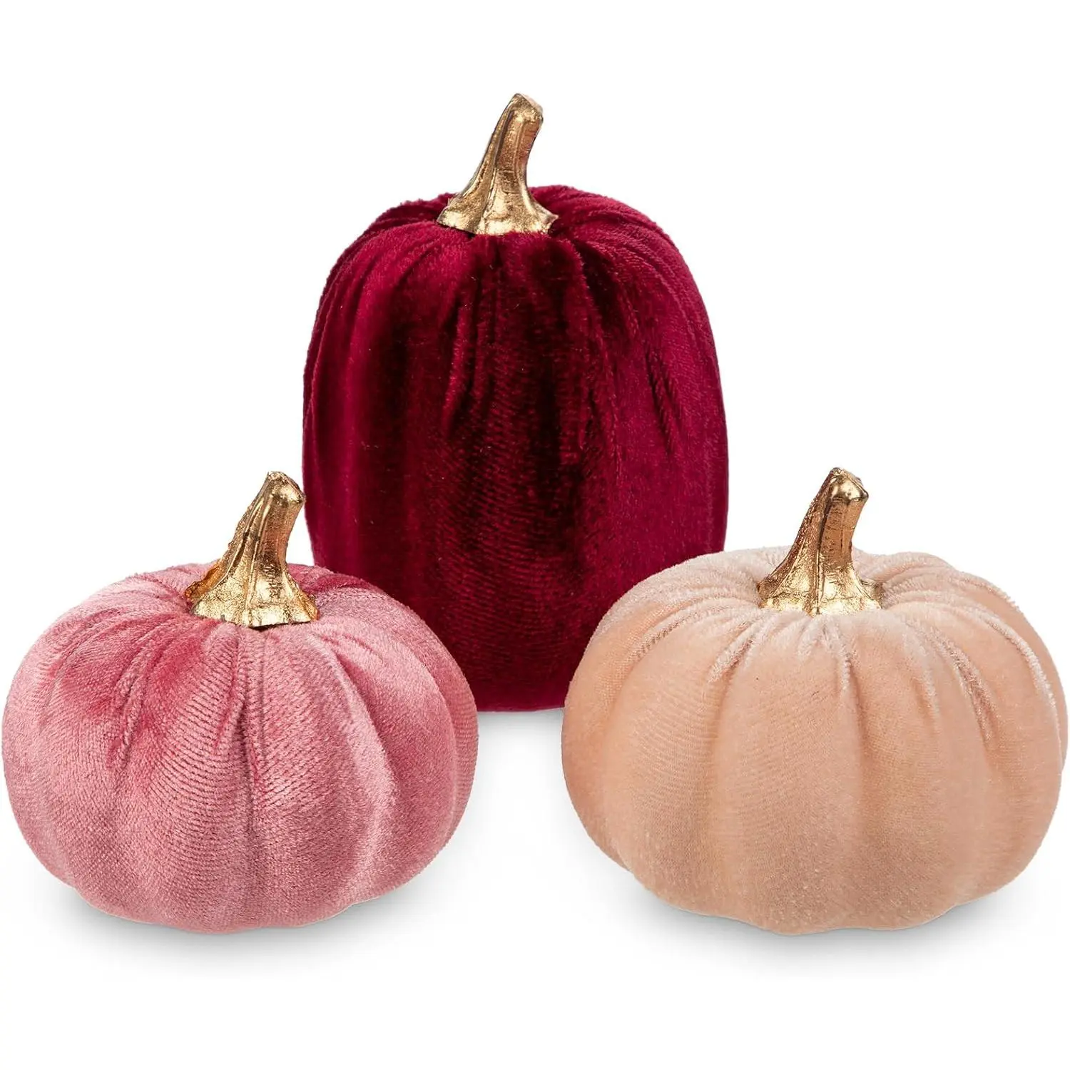 Artificial Velvet Pumpkins Fall Decor - 3 PCS Faux Fabric Foam Mini Red & Pink Pumpkins DIY Decorative for Autumn Harvest Table Centerpieces Farmhouse Halloween Thanksgiving Wedding Home Decorations