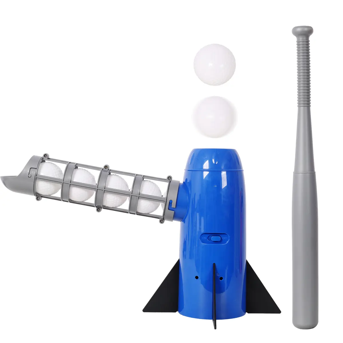 Blue Automatic Baseball Pitching Machine for Ages 5+, 20.5*10*12in ABS Plastic Portable Trainer Set with Bat, 5 Practice Balls, Auto Launch Function, Stable Safe Outdoor Backyard Toy (Batteries Required)