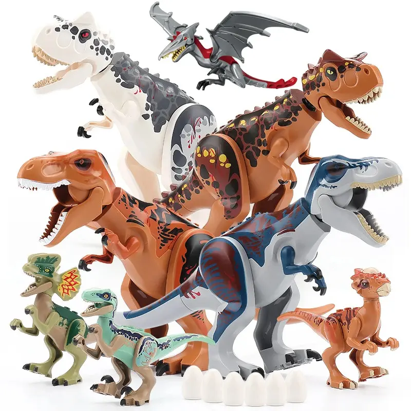 Jurassic World Large Dinosaur Collectible Construction Set - DIY Building Model, Creature Block Kit, DIY Playset with Velociraptor, T-Rex, Triceratops, Indominus Rex for Kids Gifts