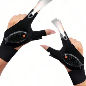 Convenient LED Fishing Gloves / Fingerless Lighted Gloves for Night Fishing Flashlight, Camping, Hiking & Repair (Waterproof & Breathable)