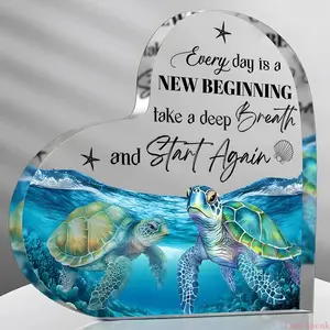 Nautical Turtle Pattern Acrylic Desktop Ornament for Home Office Decor, Unisex Halloween Holiday Gift for Family and Friends