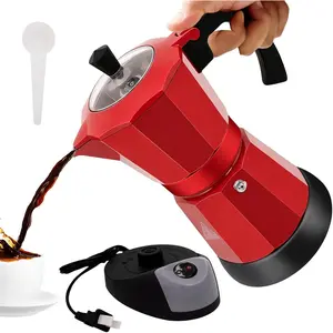 Electric Aluminum Moka Pot 3-6 Cup 150-270ml Espresso Maker with Detachable Base, Ideal Coffee Maker for Home Italian Cuban Café, Red