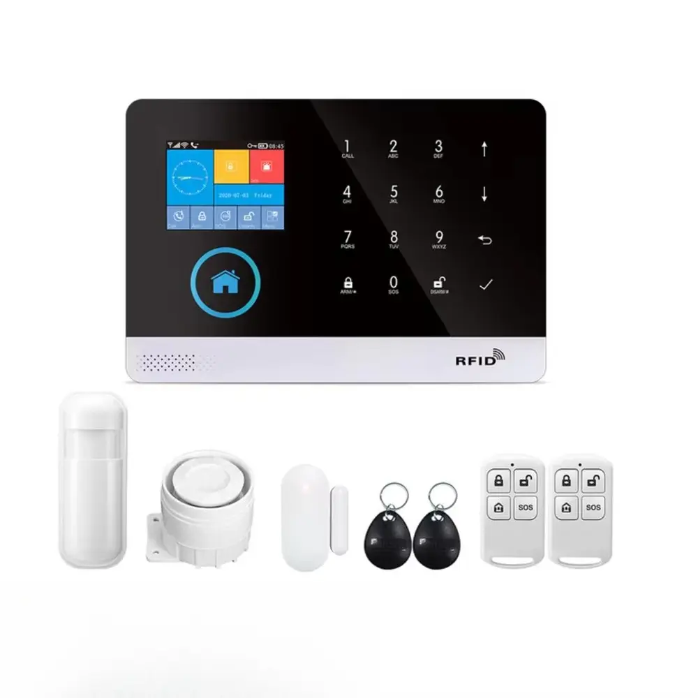 433MHz Wireless Smart Home Security System with WIFI+GSM Auto-Dial, LCD Display, Door Sensor, PIR Motion Sensor, Phone APP Remote Control, Alexa Compatibility, Smart Home Integration