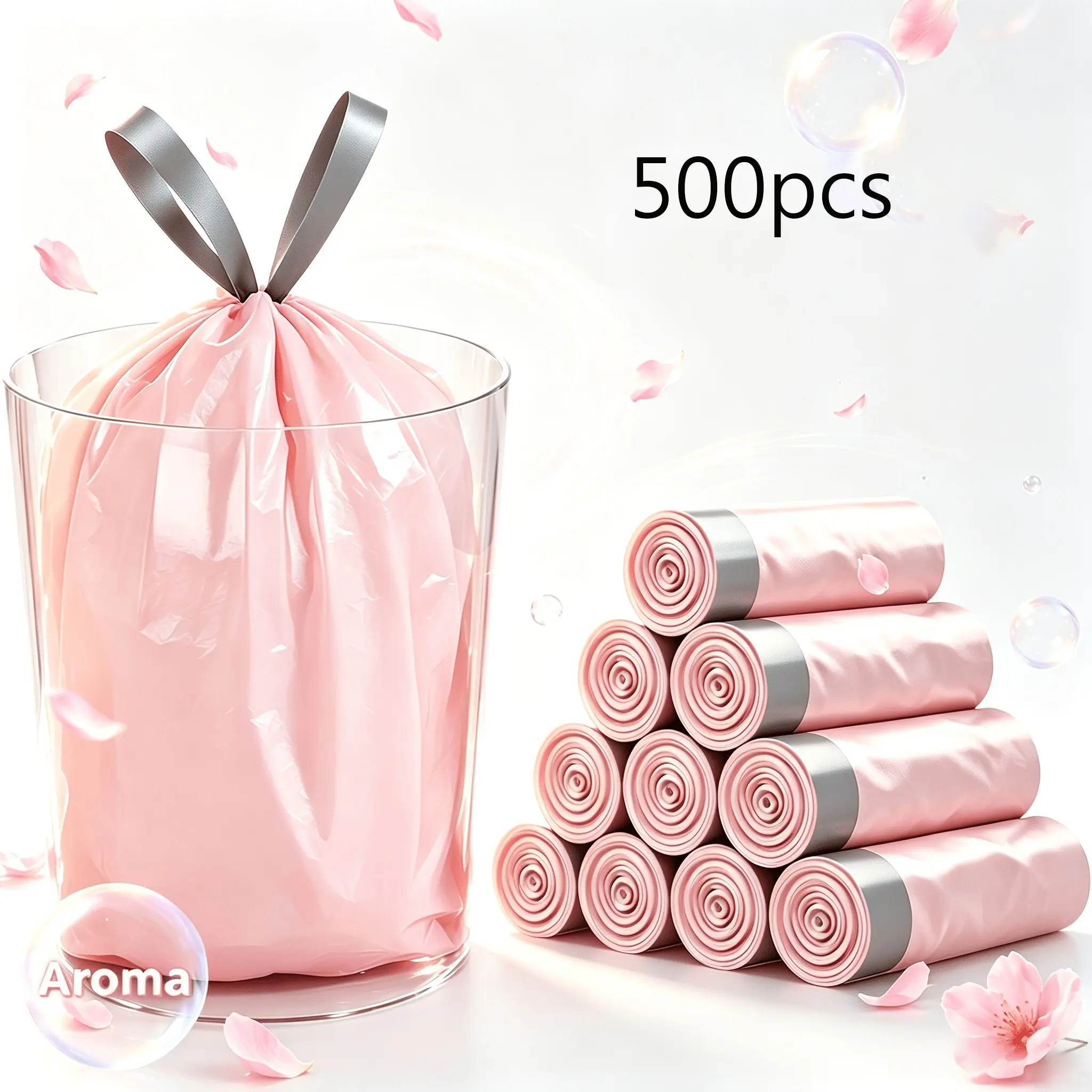 500 Ice Berry Scented Drawstring Trash Bags, Deodorizing Trash Bags, Long-Lasting Odor Control, Easy Pull, Universal for Home Office Outdoor Cleaning, Includes Trash Bags