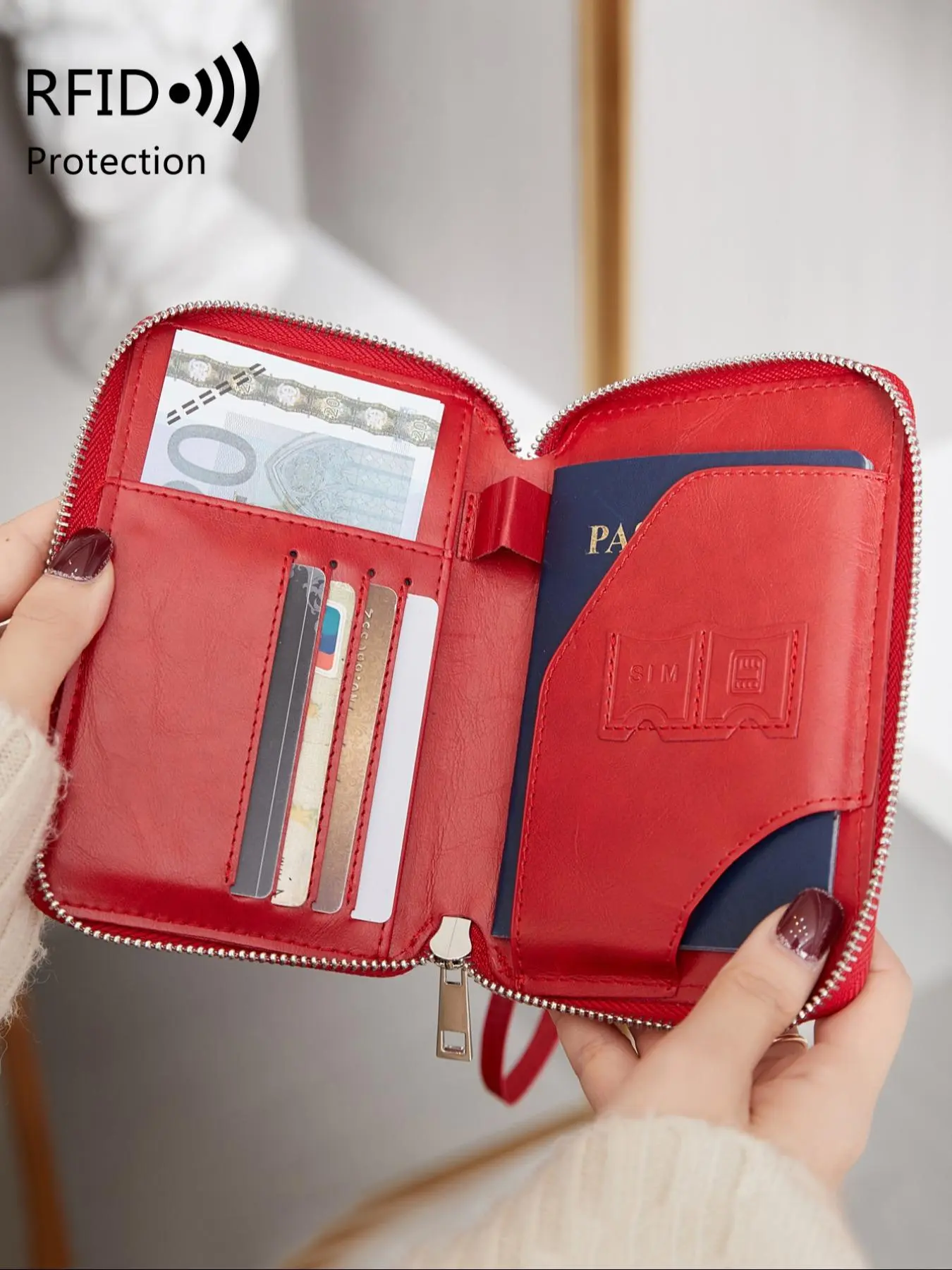 Summer Solid Color Airplane Passport Card Bag, Passport Cover, Passport Holders, Multifunctional Zipper Card Slots Wallet, Portable RFID Blocking Travel Wallet for Women & Men Travel Document Holder