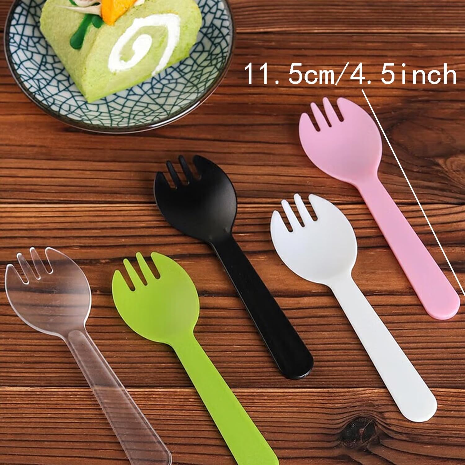 100 count Disposable Sporks, Individually Packaged Plastic Spork for Cakes, Desserts, Ice Cream, Bread, Heavy Weight Fork Spoon for Party, Wedding, Picnics, Buffet (Clear)