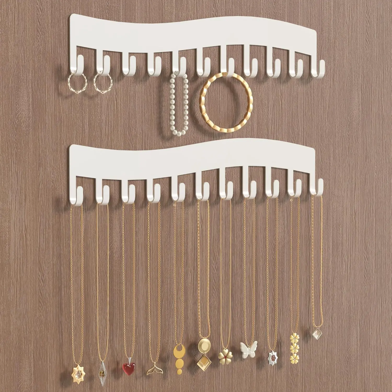 White Wall-Mounted Hangable Necklace Organizer - Home Storage Holder for Hanging Jewelry Display
