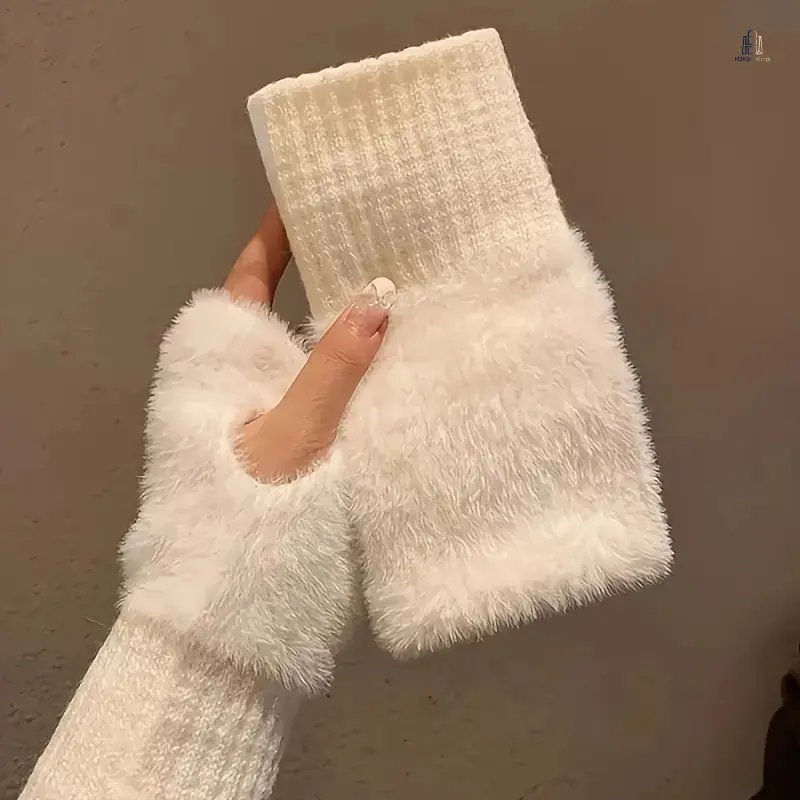 Women's Solid Knit Fingerless Gloves - Polyester Knitwear for Female, Luxury Soft Cozy Keep-Warm Winter Half-Finger Hand Warmers, Cold Weather Fashion Accessory, 2 Piece Sets