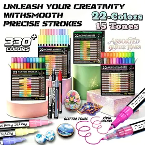 10 Color Series Acrylic Markers, 22 Colors Per Series, Fine Tip 0.7mm, Quick-Dry Ink, Ideal for Stone, Wood, Metal, Glass, Canvas, Art Markers Set