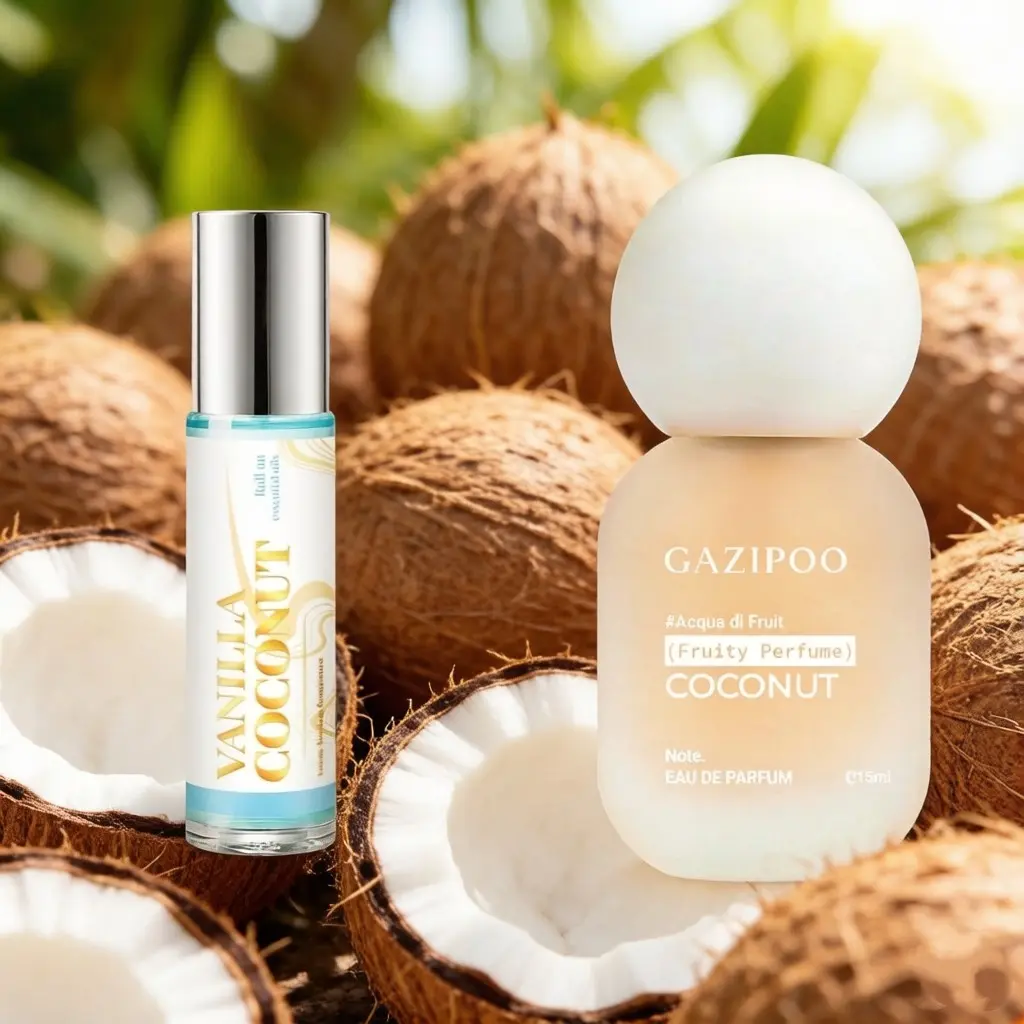 10ML Vanilla Coconut Rollerball + 15ML Coconut Spray, Portable Design, Elegant Frosted Glass Bottle, Luxurious Coconut Scent, Fragrance Oil Set