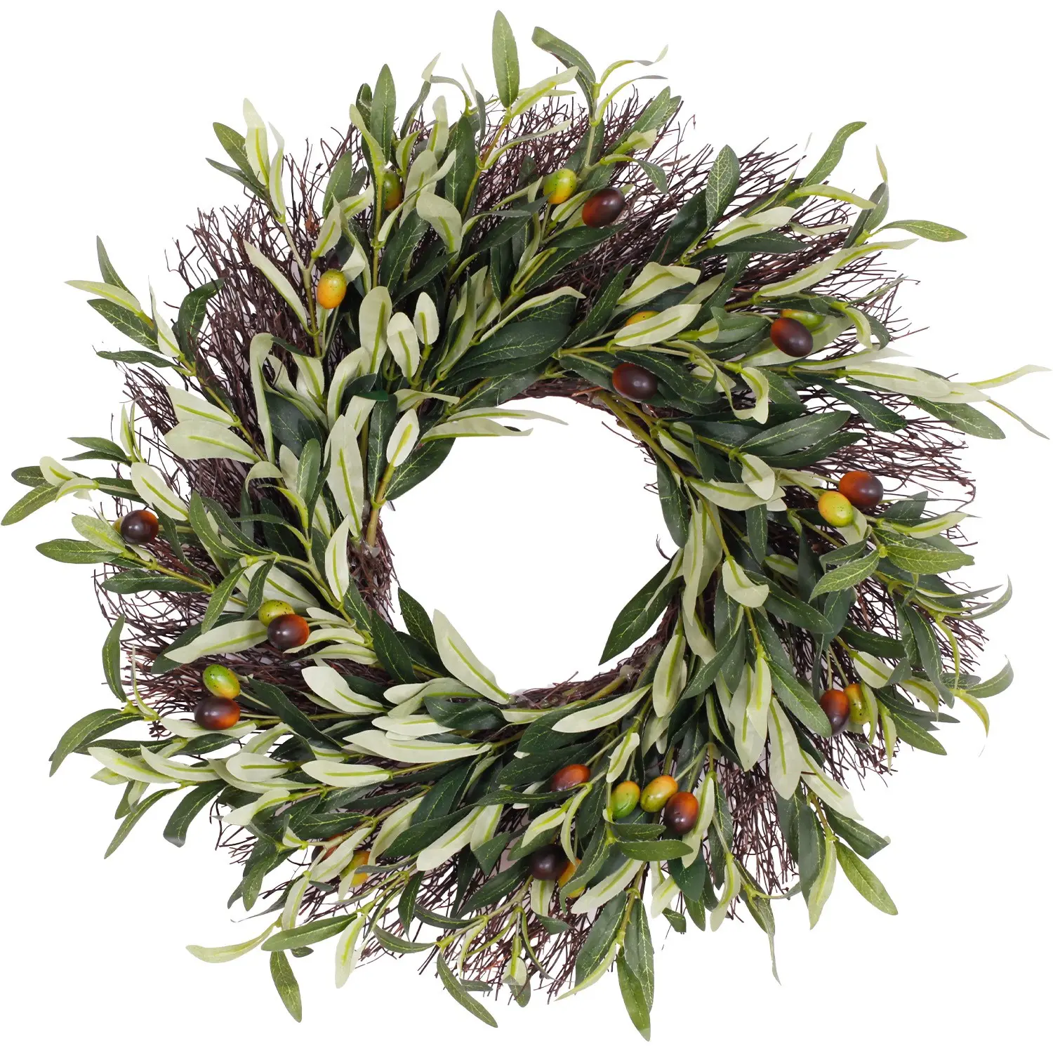 20-Inch Olive Branch Wreath, Handmade Realistic Olive Leaves and Fruits, Elegant Home Decor, Ideal for Front Door, Hallway, Any Space, Decoration
