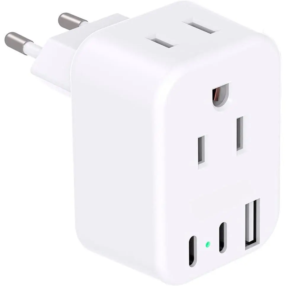 European Travel Plug Adapter, International Power Adapter,  to  |  2 Outlets 3 USB Ports(2 USB C), Type C Plug Adapter to  Spain France Portugal Iceland  Travel Essentials