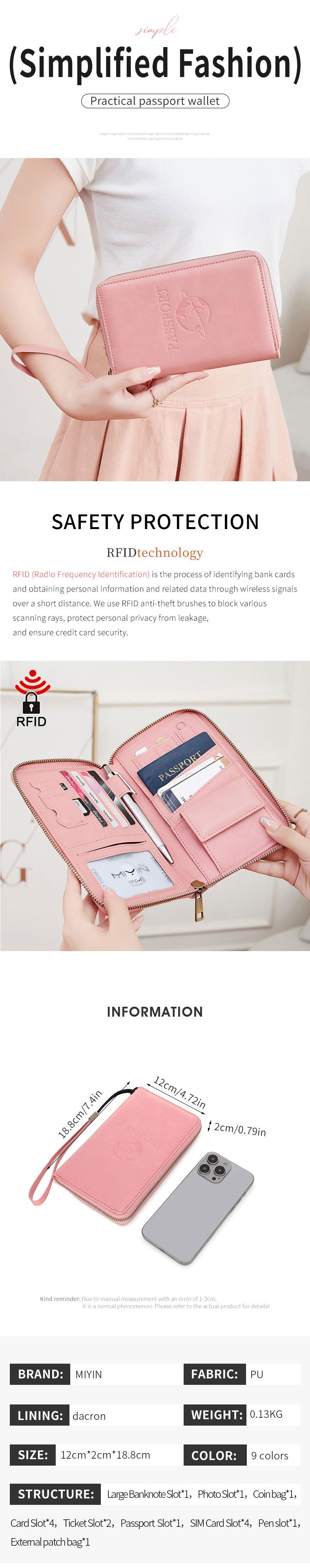 Multi functional passport organizer, family passport wallet, Passport Cover, RFID shielded travel document organizer, large capacity handbag with pen holder, ideal choice for safe travel