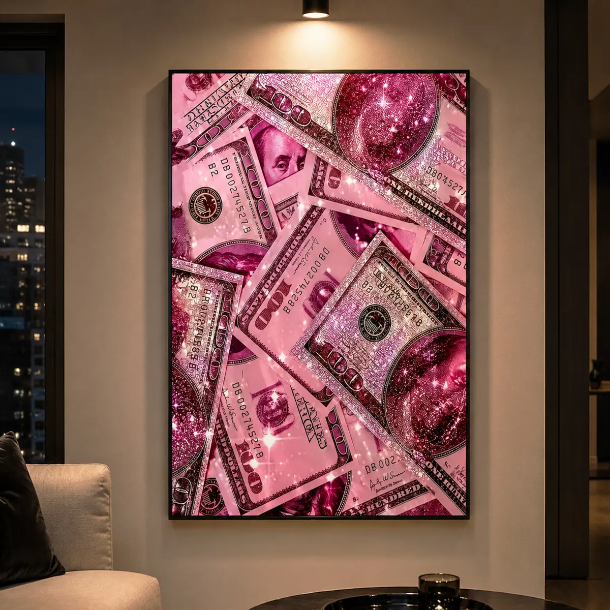 1-Piece Hot Pink Cash Canvas Painting, Luxury Preppy Room Decor, Motivational Rich Girl Poster, Glam Aesthetic Dollar Wall Art, Dorm Room Decor, Vanity Wall Art, Salon Decor, Pink Room Decor, Coquette Decor, Aesthetic Room Decor, Ready-to-Hang
